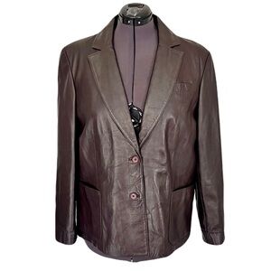 Vintage VS2 Chocolate Brown 100% Leather Blazer, Size XL